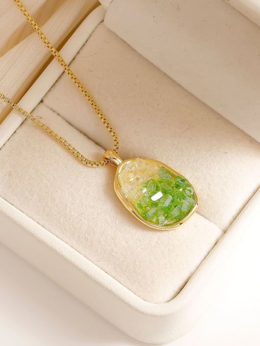 14k gold [light green white] Brass Natural Stone Geometric Vintage Necklace